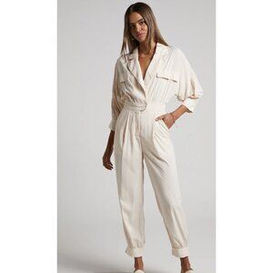 SHOWPO Ayelin Linen Blend Relaxed 3/4 Sleeve Jumpsuit in Cream - Size US 8 NWT
